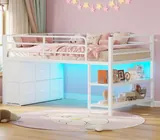 BTHFST Low Loft Bed Twin Size with 6 Storage, white, product photo