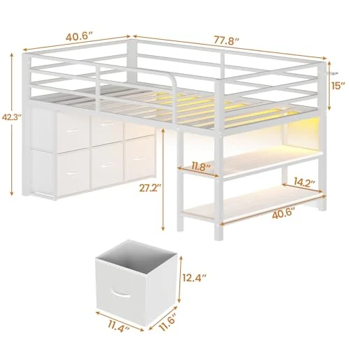 BTHFST Low Loft Bed Twin Size with 6 Storage, photograph 2 of 8 published for this piece