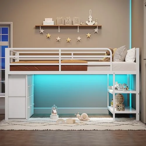 BTHFST Low Loft Bed Twin Size with 6 Storage, photograph 3 of 8 published for this piece