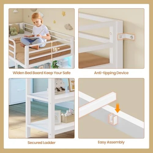 BTHFST Low Loft Bed Twin Size with 6 Storage, photograph 7 of 8 published for this piece