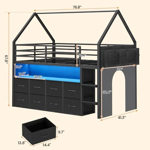 BTHFST Low Loft Bed Twin Size with 8 Storage, photograph 2 of 8 published for this piece