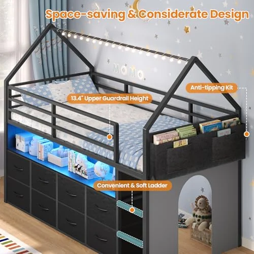 BTHFST Low Loft Bed Twin Size with 8 Storage, photograph 5 of 8 published for this piece