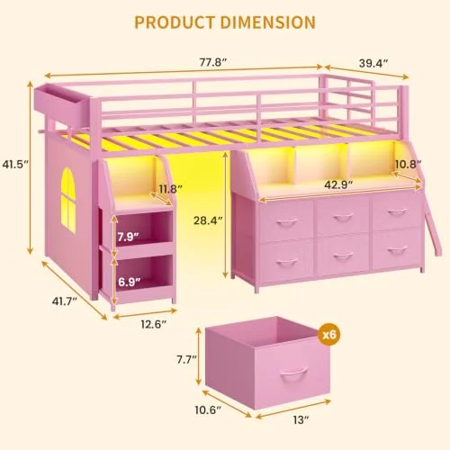 BTHFST Low Loft Bed Twin Size with Storage, photograph 2 of 9 published for this piece