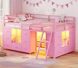 BTHFST Low Loft Bed Twin Size with 14 Storage, pink, product photo