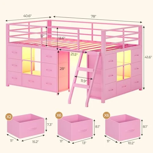 BTHFST Low Loft Bed Twin Size with 14 Storage, photograph 2 of 9 published for this piece