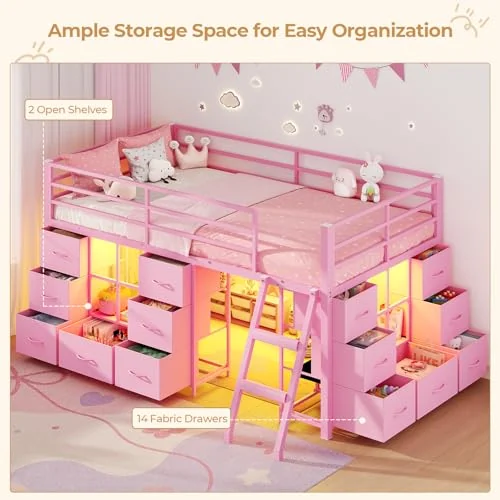 BTHFST Low Loft Bed Twin Size with 14 Storage, photograph 3 of 9 published for this piece