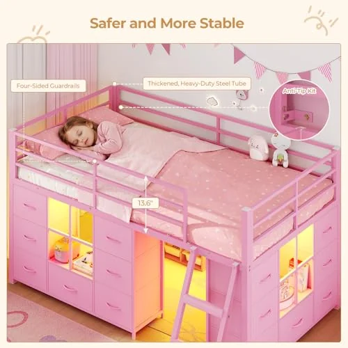 BTHFST Low Loft Bed Twin Size with 14 Storage, photograph 6 of 9 published for this piece