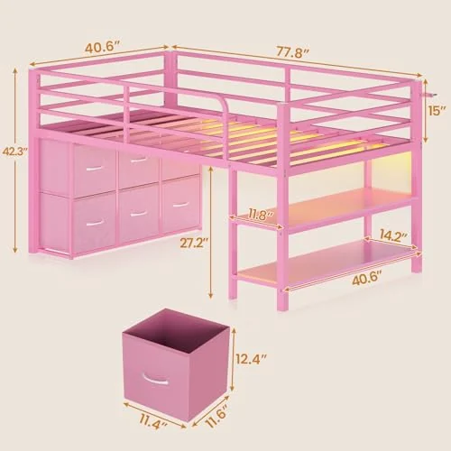 BTHFST Low Loft Bed Twin Size with 6 Storage, photograph 2 of 8 published for this piece