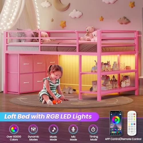 BTHFST Low Loft Bed Twin Size with 6 Storage, photograph 3 of 8 published for this piece
