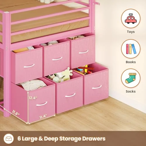 BTHFST Low Loft Bed Twin Size with 6 Storage, photograph 4 of 8 published for this piece