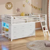 BTHFST Low Loft Bed Twin Size with 9 Storage, white, product photo