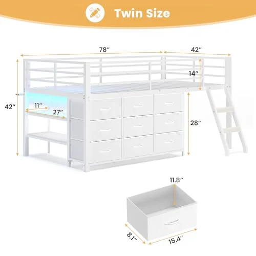 BTHFST Low Loft Bed Twin Size with 9 Storage, photograph 2 of 8 published for this piece