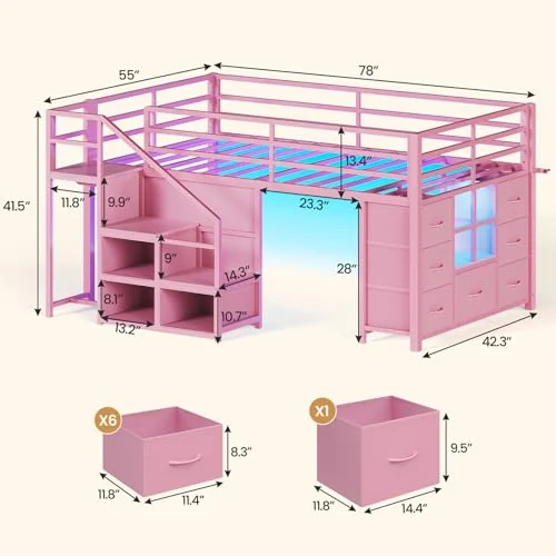 BTHFST Low Loft Bed Twin Size with Stairs, photograph 2 of 9 published for this piece