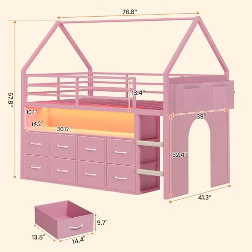BTHFST Low Loft Bed Twin Size with 8 Storage, photograph 2 of 8 published for this piece