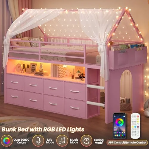 BTHFST Low Loft Bed Twin Size with 8 Storage, photograph 4 of 8 published for this piece