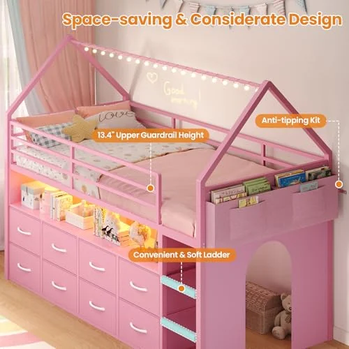 BTHFST Low Loft Bed Twin Size with 8 Storage, photograph 5 of 8 published for this piece