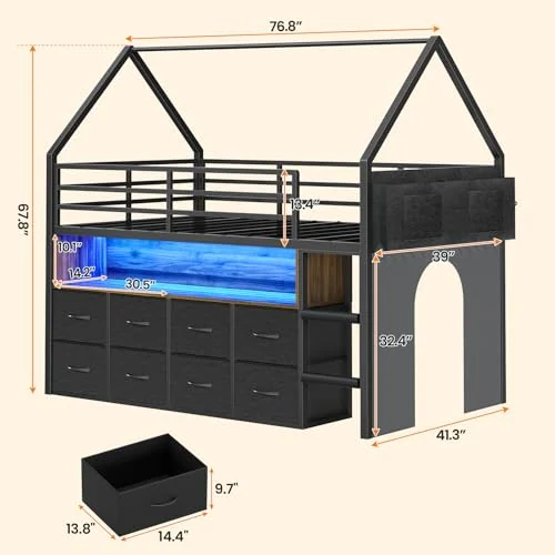 BTHFST Low Loft Bed Twin Size with 8 Storage, photograph 2 of 8 published for this piece