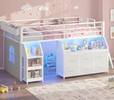 BTHFST Low Loft Bed Twin Size with Storage, white, product photo