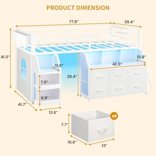BTHFST Low Loft Bed Twin Size with Storage, photograph 2 of 9 published for this piece