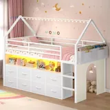 BTHFST Low Loft Bed Twin Size with 8 Storage, white, product photo
