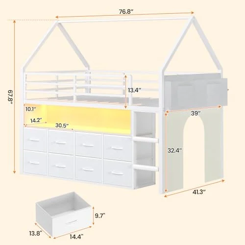BTHFST Low Loft Bed Twin Size with 8 Storage, photograph 2 of 8 published for this piece