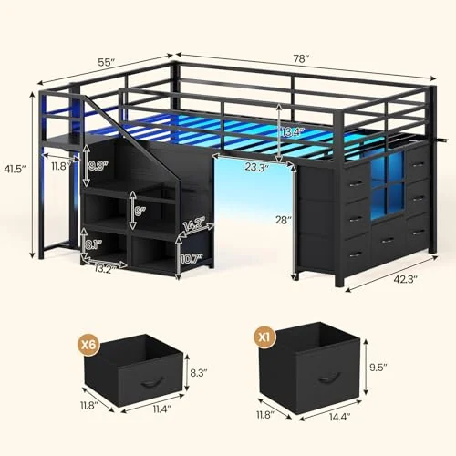 BTHFST Low Loft Bed Twin Size with Stairs, photograph 2 of 9 published for this piece