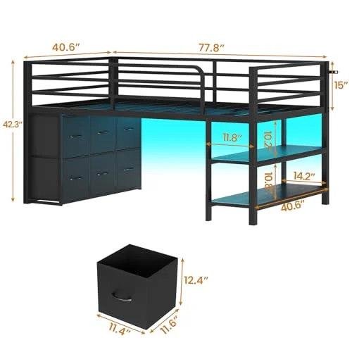 BTHFST Low Loft Bed Twin Size with 6 Storage, photograph 2 of 8 published for this piece