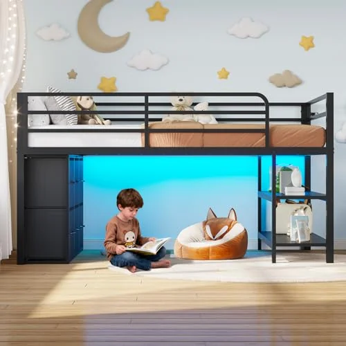 BTHFST Low Loft Bed Twin Size with 6 Storage, photograph 3 of 8 published for this piece