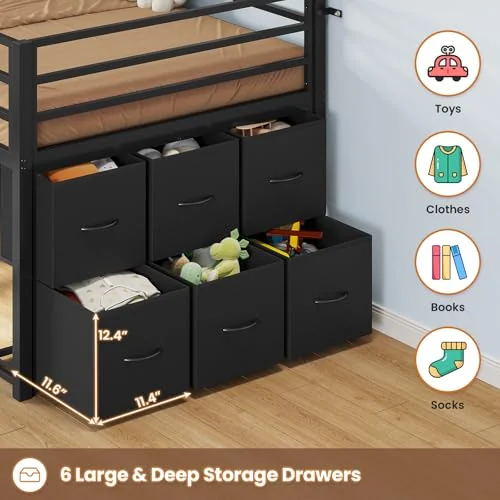 BTHFST Low Loft Bed Twin Size with 6 Storage, photograph 5 of 8 published for this piece