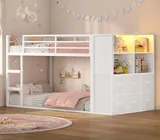 BTHFST Low Twin Over Twin Bunk Bed with 6, white, product photo