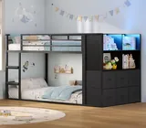 BTHFST Low Twin Over Twin Bunk Bed with 6, black, product photo