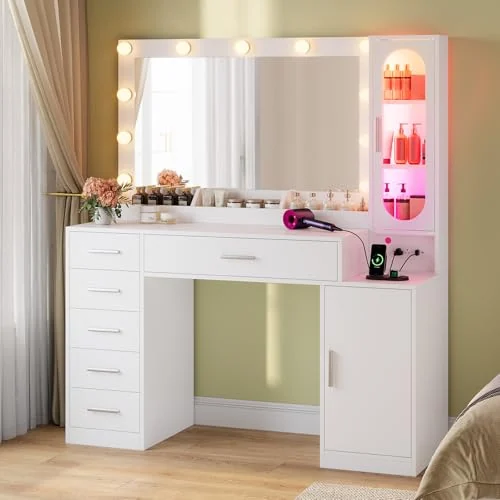 BTHFST Makeup Vanity Desk with Large 31.5″ Mirror and, white, product photo