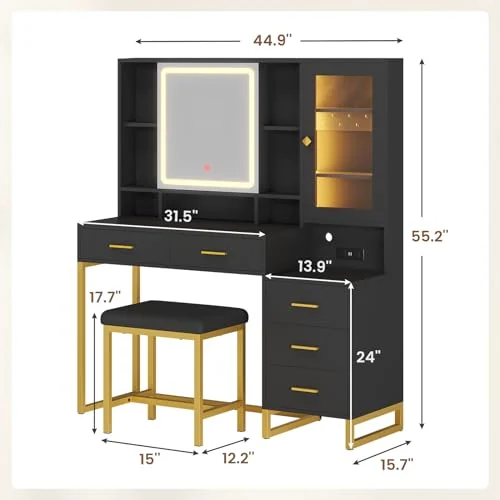 BTHFST Makeup Vanity with Upholstered Stool & Charging Station, photograph 7 of 9 published for this piece