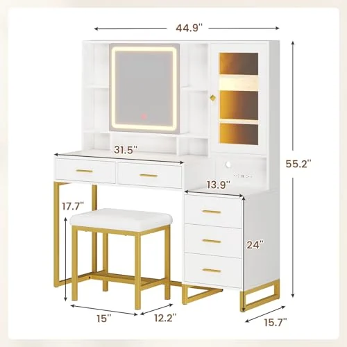 BTHFST Makeup Vanity with Upholstered Stool & Charging Station, photograph 7 of 9 published for this piece