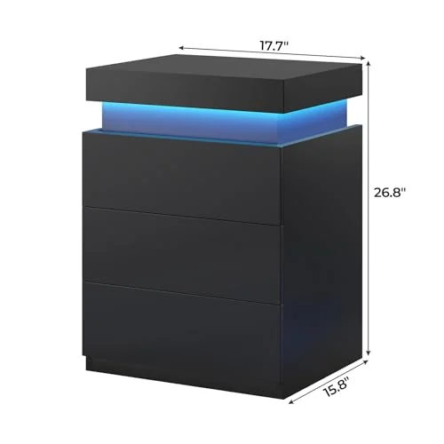 BTHFST Modern LED Black Nightstands Set of 2, photograph 2 of 9 published for this piece