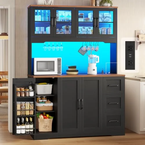 BTHFST Pantry Cabinet with Charging Station, black, product photo
