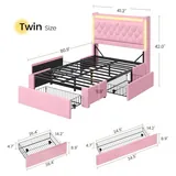 BTHFST Pink Twin Bed Frame with 3 Storage Drawers, photograph 2 of 8 published for this piece
