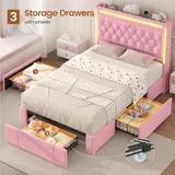 BTHFST Pink Twin Bed Frame with 3 Storage Drawers, photograph 3 of 8 published for this piece