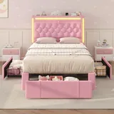 BTHFST Pink Twin Bed Frame with 3 Storage Drawers, photograph 7 of 8 published for this piece