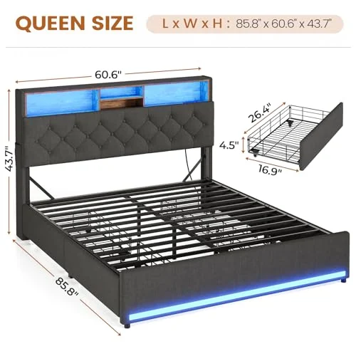 BTHFST Queen Bed Frame with 4 Drawers, photograph 2 of 8 published for this piece
