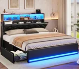 BTHFST Queen Bed Frame with 4 Drawers & Storage, black-pu leather, product photo