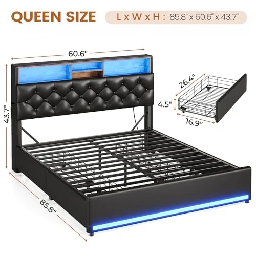 BTHFST Queen Bed Frame with 4 Drawers & Storage, photograph 2 of 8 published for this piece