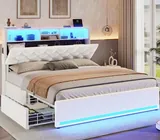 BTHFST Queen Bed Frame with 4 Drawers & Storage, creamy white-velvet, product photo