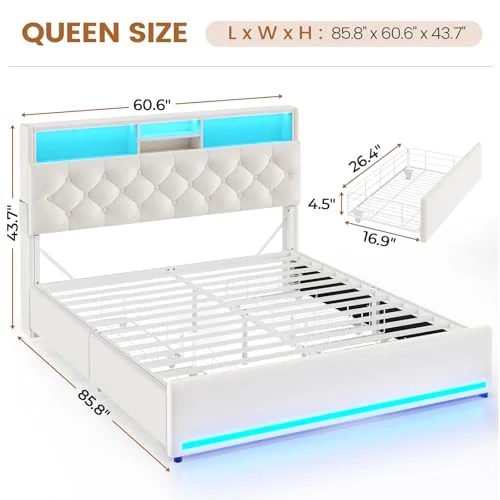 BTHFST Queen Bed Frame with 4 Drawers & Storage, photograph 2 of 8 published for this piece
