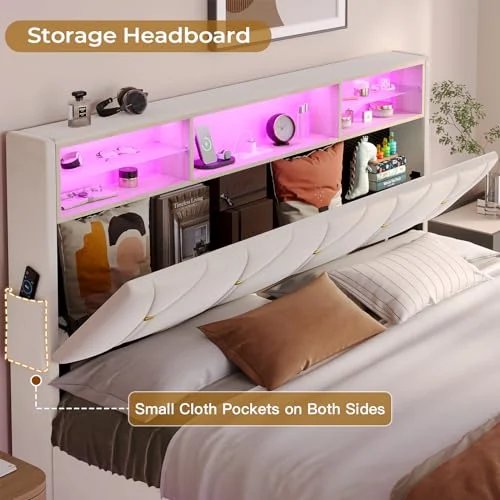 BTHFST Queen Bed Frame with Headboard Storage & LED, photograph 4 of 7 published for this piece