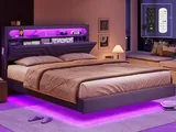 BTHFST Queen Floating Bed Frame with RGB LED Lights, linen gray, product photo