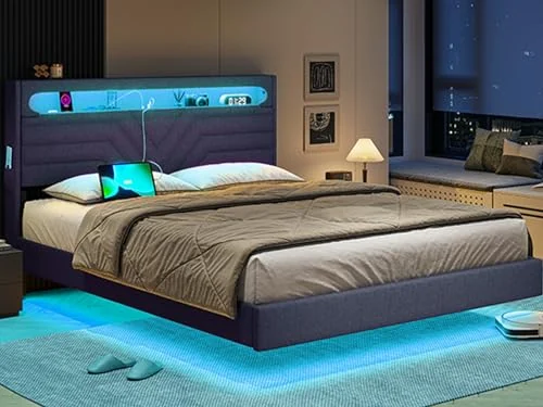 BTHFST Queen Floating Bed Frame with RGB LED Lights, photograph 3 of 8 published for this piece