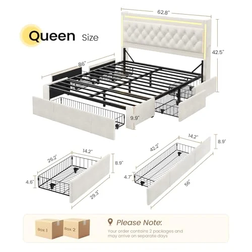 BTHFST Queen Size Bed Frame with 5 Storage Drawers, photograph 2 of 9 published for this piece