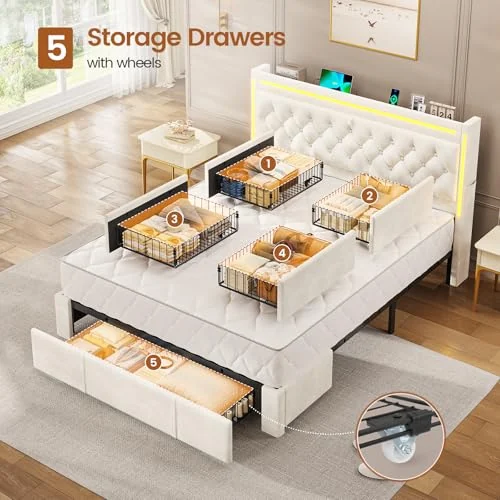 BTHFST Queen Size Bed Frame with 5 Storage Drawers, photograph 3 of 9 published for this piece