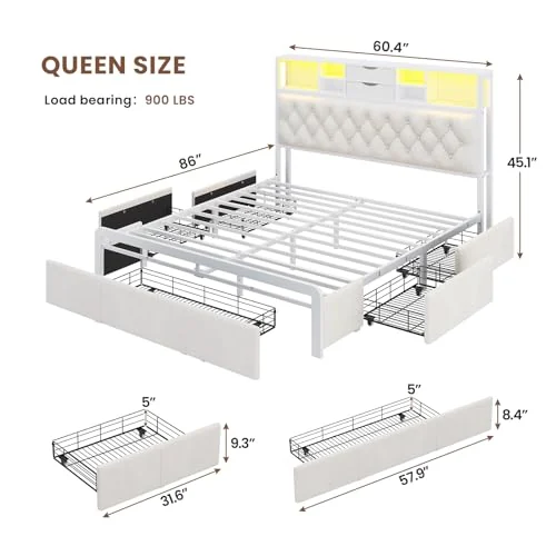 BTHFST Queen Size Bed Frame with 5 Storage Drawers, photograph 2 of 8 published for this piece
